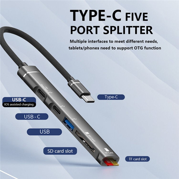 SVT01 Type-C Docking Station Multiple Ports USB Hub Adapter for Cell Phones - Dark Grey