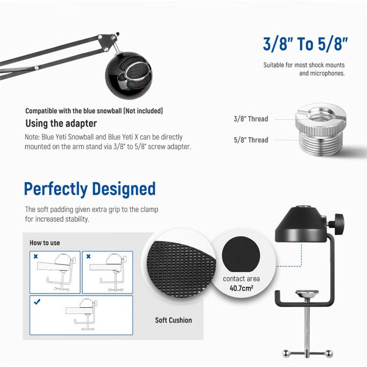 NEEWER NW-35 Desktop Clip-on Microphone Stand Adjustable Condenser Mic Holder Steel Folding Bracket