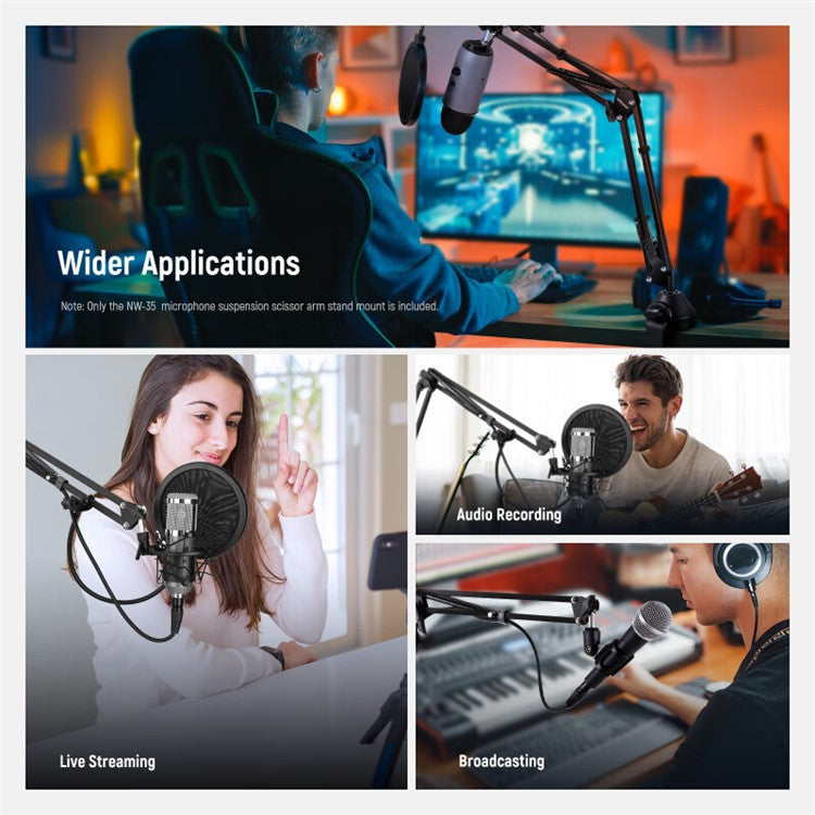 NEEWER NW-35 Desktop Clip-on Microphone Stand Adjustable Condenser Mic Holder Steel Folding Bracket