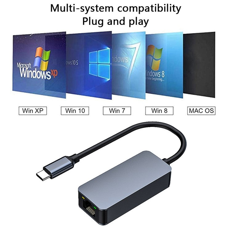 2500Mbps Ethernet LAN Adapter Type-C to RJ45 2.5G Aluminum Alloy Network Card