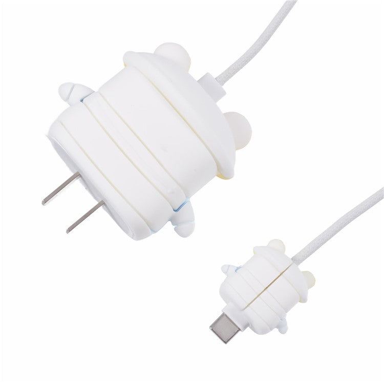 1 Set Cartoon Hat Duck Protective Case Silicone Adapter Charger Cable Protector Cover for iPhone 18W / 20W Charger - Yellow