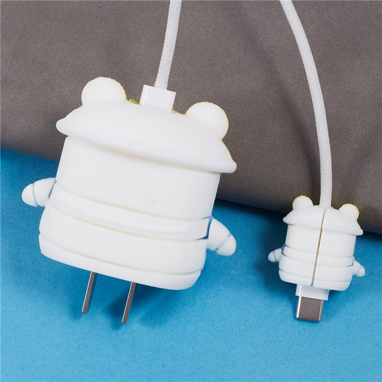 1 Set Cartoon Hat Duck Protective Case Silicone Adapter Charger Cable Protector Cover for iPhone 18W / 20W Charger - Yellow