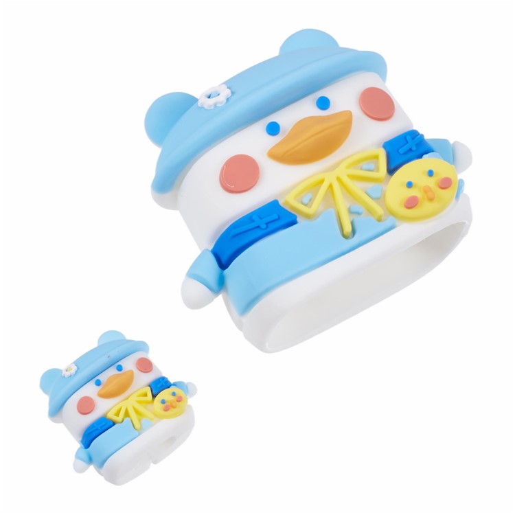 1 Set Cartoon Hat Duck Protective Case Silicone Adapter Charger Cable Protector Cover for iPhone 18W / 20W Charger - Blue