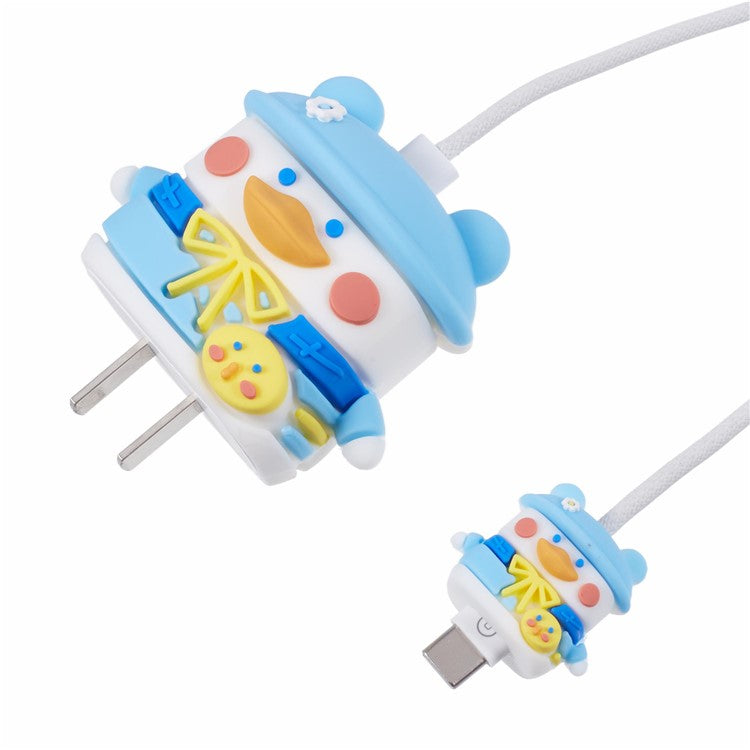 1 Set Cartoon Hat Duck Protective Case Silicone Adapter Charger Cable Protector Cover for iPhone 18W / 20W Charger - Blue