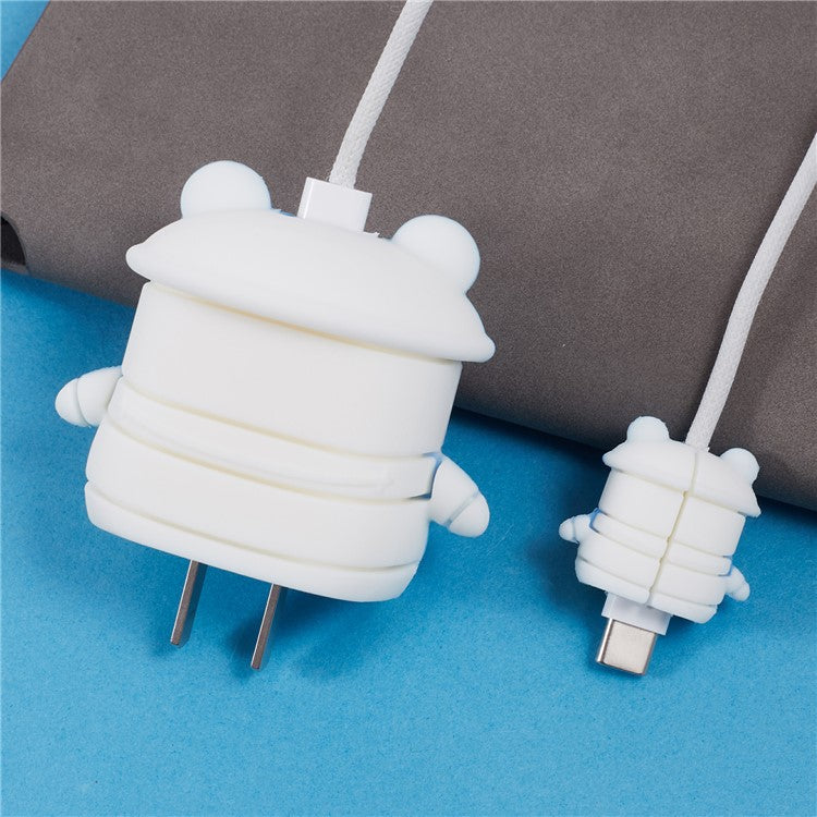 1 Set Cartoon Hat Duck Protective Case Silicone Adapter Charger Cable Protector Cover for iPhone 18W / 20W Charger - Blue