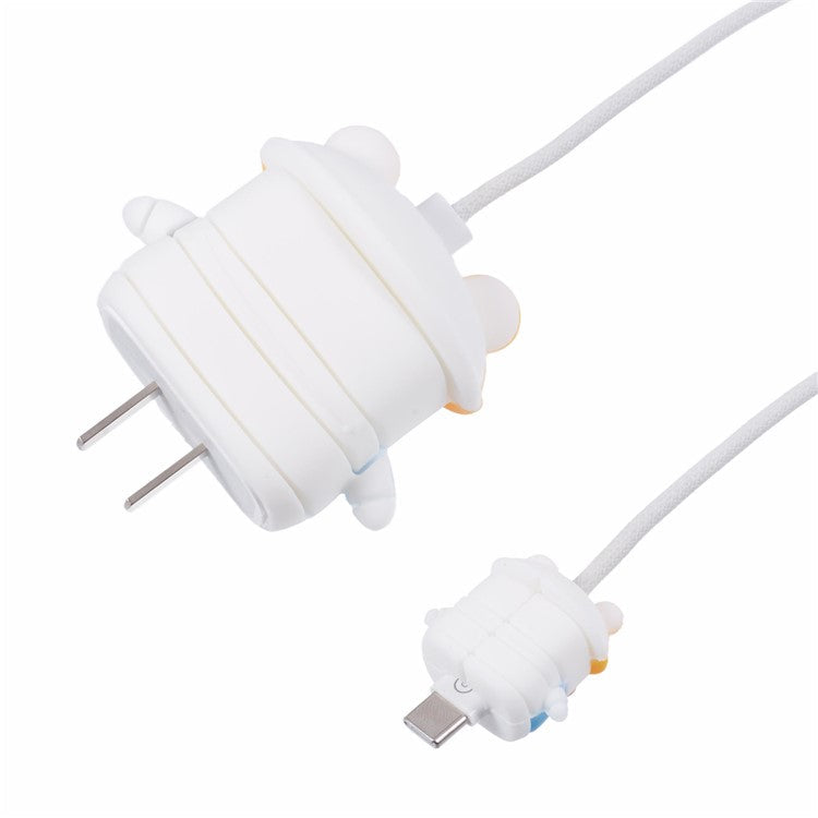 1 Set Cartoon Hat Duck Protective Case Silicone Adapter Charger Cable Protector Cover for iPhone 18W / 20W Charger - Orange