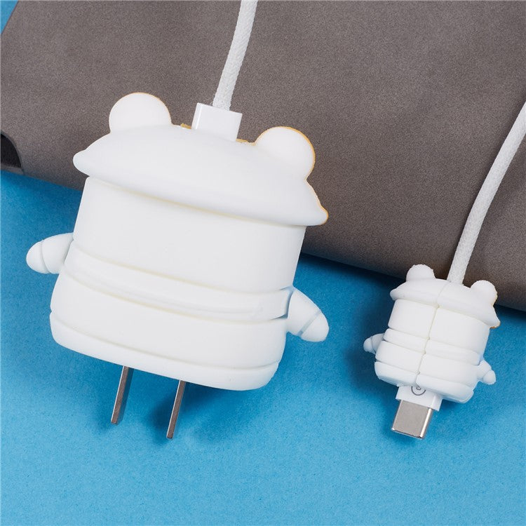 1 Set Cartoon Hat Duck Protective Case Silicone Adapter Charger Cable Protector Cover for iPhone 18W / 20W Charger - Orange