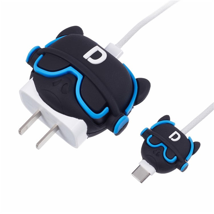 1 Set Cartoon Music Dog Protective Case Silicone Adapter Charger Cable Protector Cover for iPhone 18W / 20W Charger - Blue