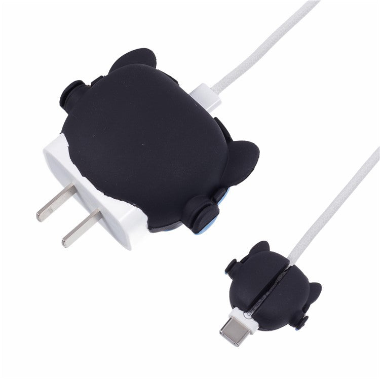 1 Set Cartoon Music Dog Protective Case Silicone Adapter Charger Cable Protector Cover for iPhone 18W / 20W Charger - Blue