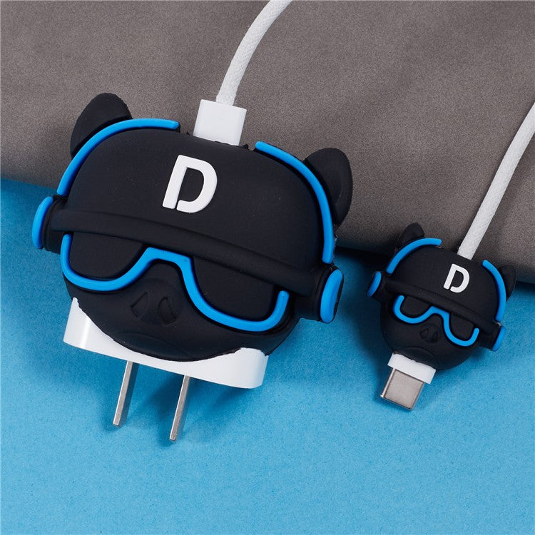 1 Set Cartoon Music Dog Protective Case Silicone Adapter Charger Cable Protector Cover for iPhone 18W / 20W Charger - Blue