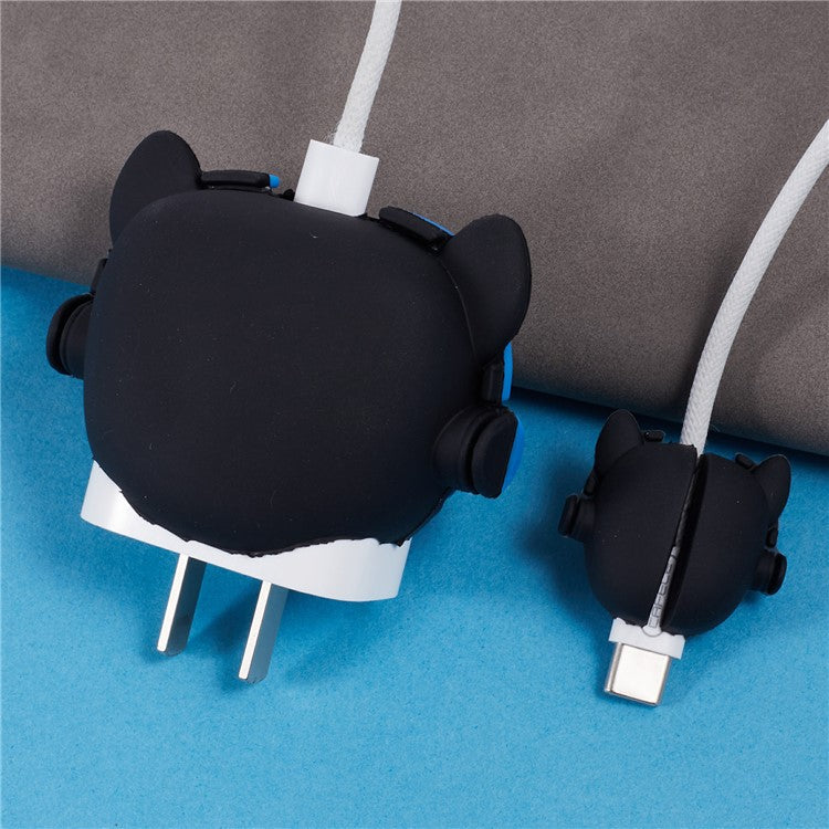 1 Set Cartoon Music Dog Protective Case Silicone Adapter Charger Cable Protector Cover for iPhone 18W / 20W Charger - Blue