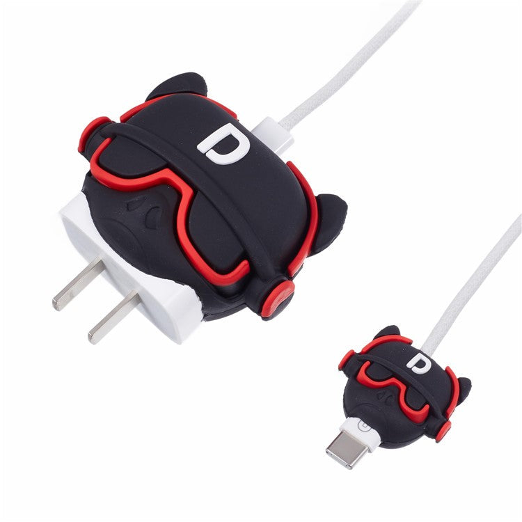 1 Set Cartoon Music Dog Protective Case Silicone Adapter Charger Cable Protector Cover for iPhone 18W / 20W Charger - Red