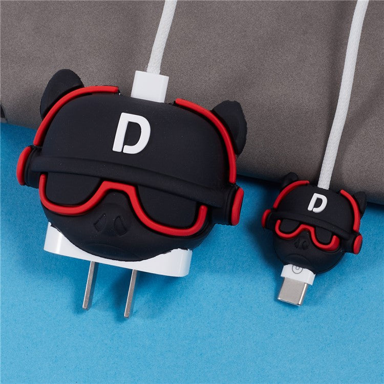 1 Set Cartoon Music Dog Protective Case Silicone Adapter Charger Cable Protector Cover for iPhone 18W / 20W Charger - Red