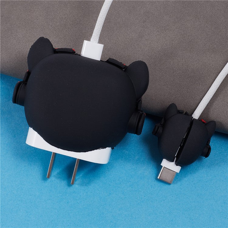 1 Set Cartoon Music Dog Protective Case Silicone Adapter Charger Cable Protector Cover for iPhone 18W / 20W Charger - Red