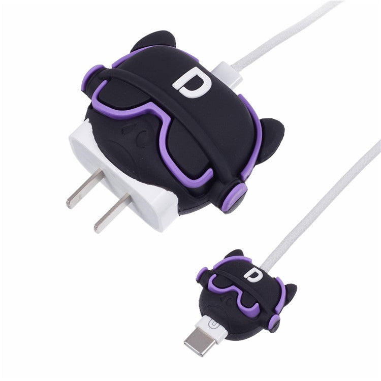 1 Set Cartoon Music Dog Protective Case Silicone Adapter Charger Cable Protector Cover for iPhone 18W / 20W Charger - Purple