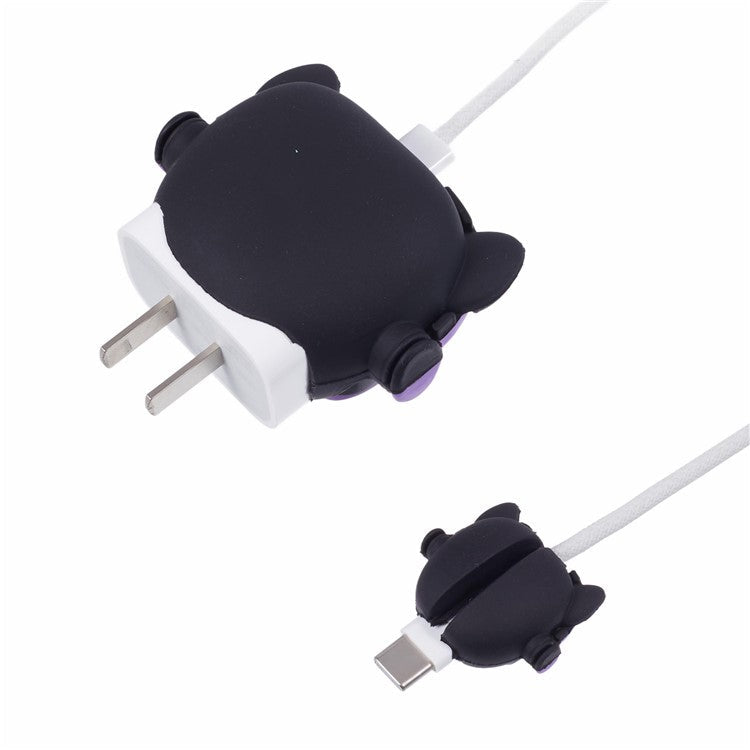 1 Set Cartoon Music Dog Protective Case Silicone Adapter Charger Cable Protector Cover for iPhone 18W / 20W Charger - Purple