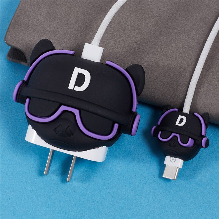 1 Set Cartoon Music Dog Protective Case Silicone Adapter Charger Cable Protector Cover for iPhone 18W / 20W Charger - Purple
