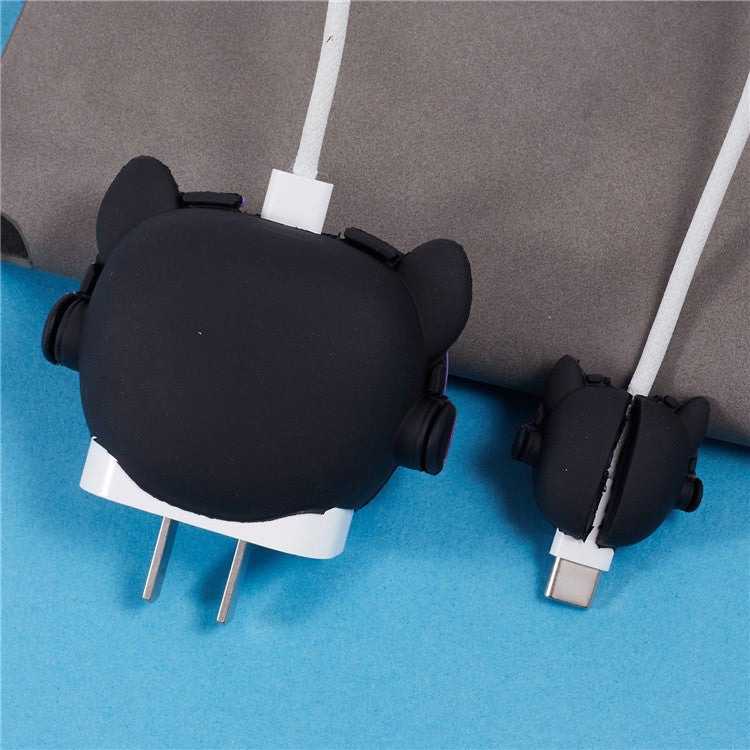 1 Set Cartoon Music Dog Protective Case Silicone Adapter Charger Cable Protector Cover for iPhone 18W / 20W Charger - Purple