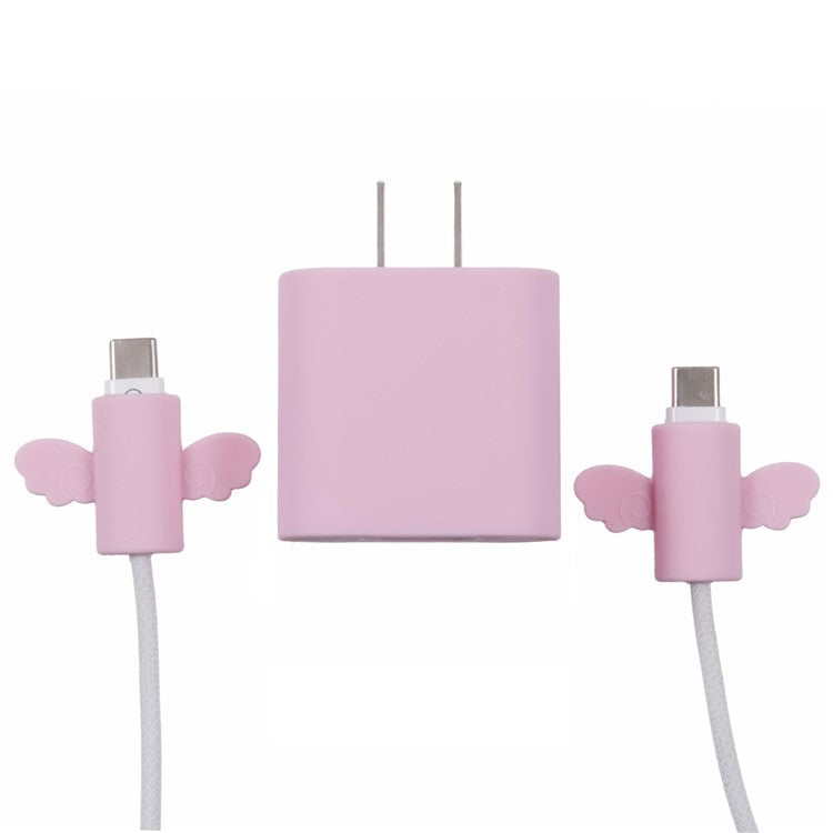 Solid Color Wings Protective Sleeve for Apple iPhone 18 / 20W Charger Cover + 2Pcs Data Cable Saver Silicone Case - Light Purple