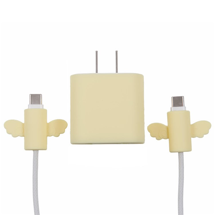Solid Color Wings Protective Sleeve for Apple iPhone 18 / 20W Charger Cover + 2Pcs Data Cable Saver Silicone Case - Beige