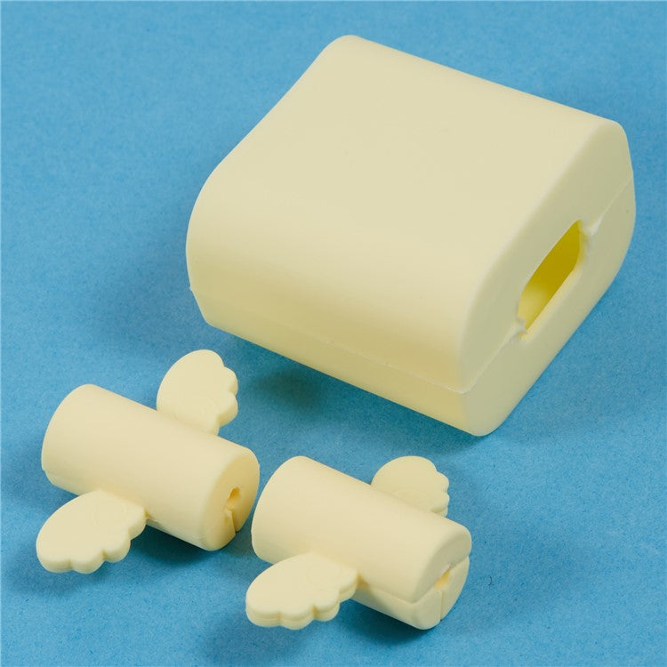 Solid Color Wings Protective Sleeve for Apple iPhone 18 / 20W Charger Cover + 2Pcs Data Cable Saver Silicone Case - Beige