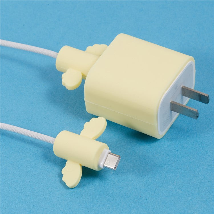 Solid Color Wings Protective Sleeve for Apple iPhone 18 / 20W Charger Cover + 2Pcs Data Cable Saver Silicone Case - Beige