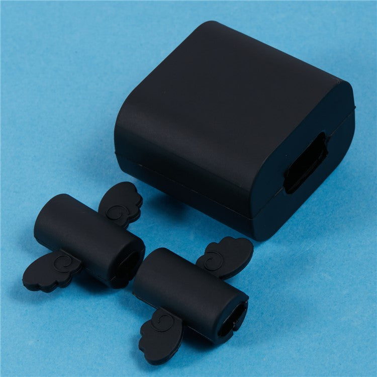 Solid Color Wings Protective Sleeve for Apple iPhone 18 / 20W Charger Cover + 2Pcs Data Cable Saver Silicone Case - Black