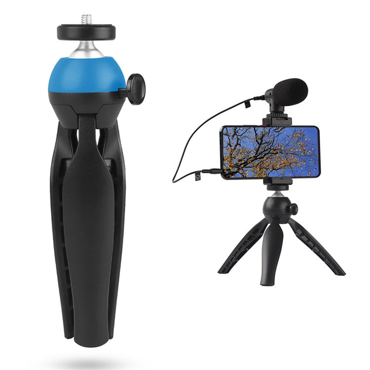 ADAI VK-01 Microphone with Handheld Tripod Phone Clamp Set for 3.5mm Audio Equipment - Black / Blue