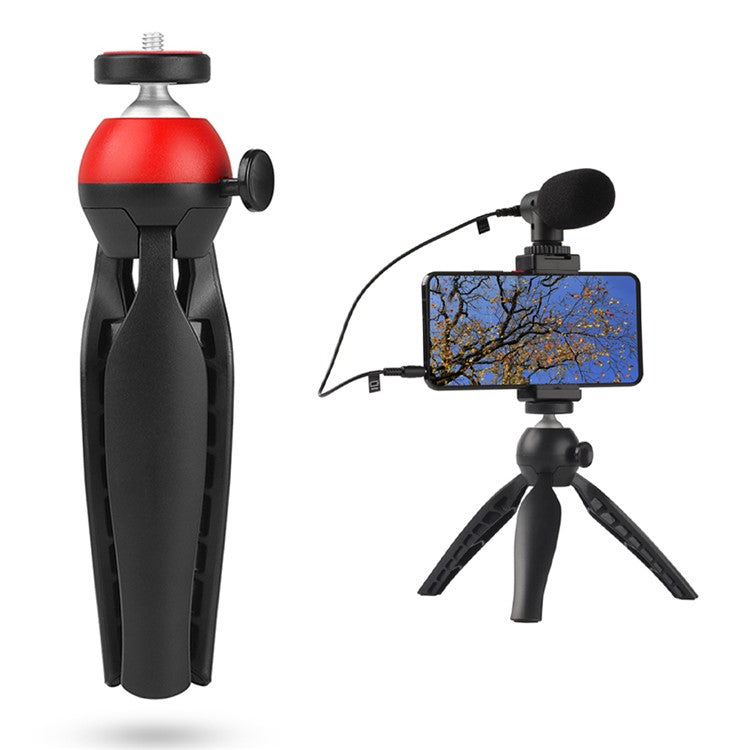 ADAI VK-01 Microphone with Handheld Tripod Phone Clamp Set for 3.5mm Audio Equipment - Black / Red