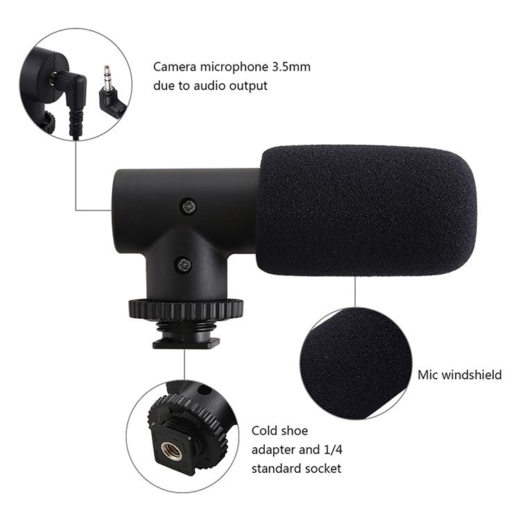 ADAI VK-01 Microphone with Handheld Tripod Phone Clamp Set for 3.5mm Audio Equipment - Black / Red