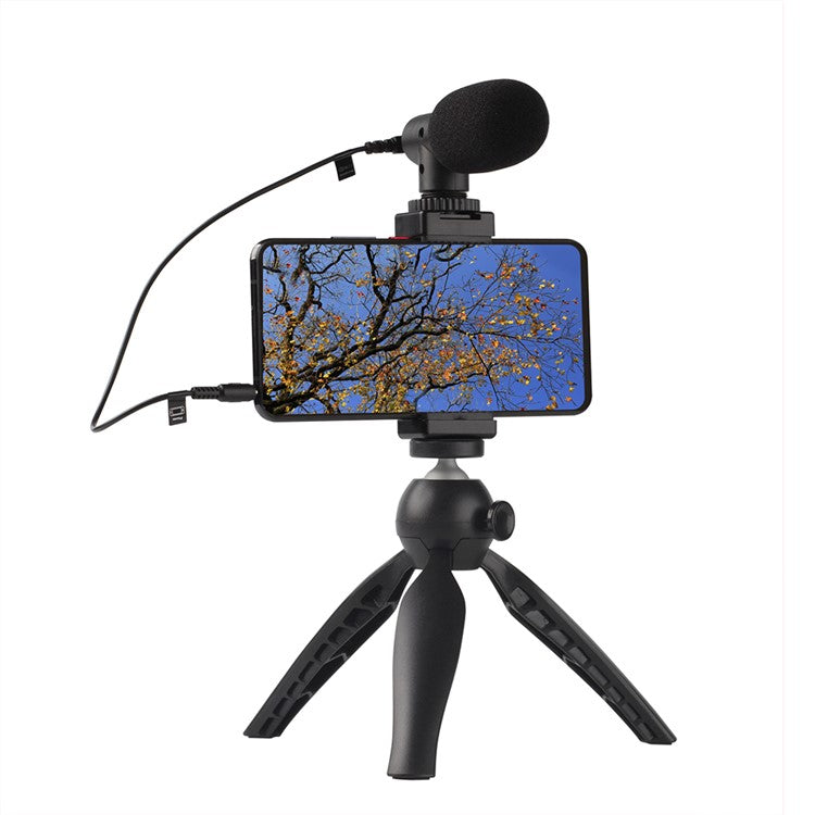 ADAI VK-01 Microphone with Handheld Tripod Phone Clamp Set for 3.5mm Audio Equipment - Black / Red