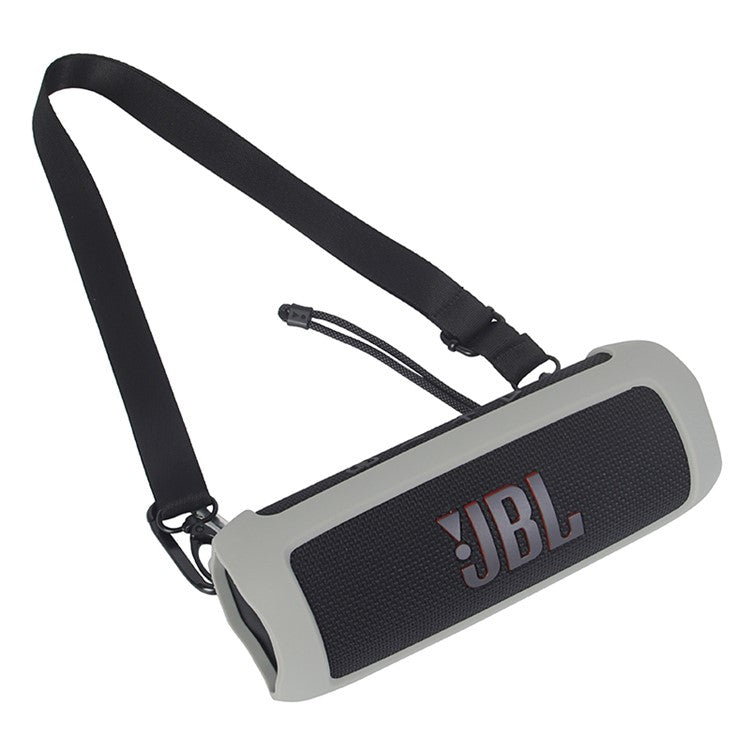 For JBL Flip 6 Silicone Carrying Case Bluetooth Speaker Protective Cover with Shoulder Strap and Carabiner - Grey