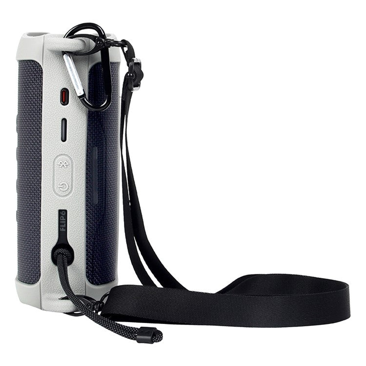 For JBL Flip 6 Silicone Carrying Case Bluetooth Speaker Protective Cover with Shoulder Strap and Carabiner - Grey