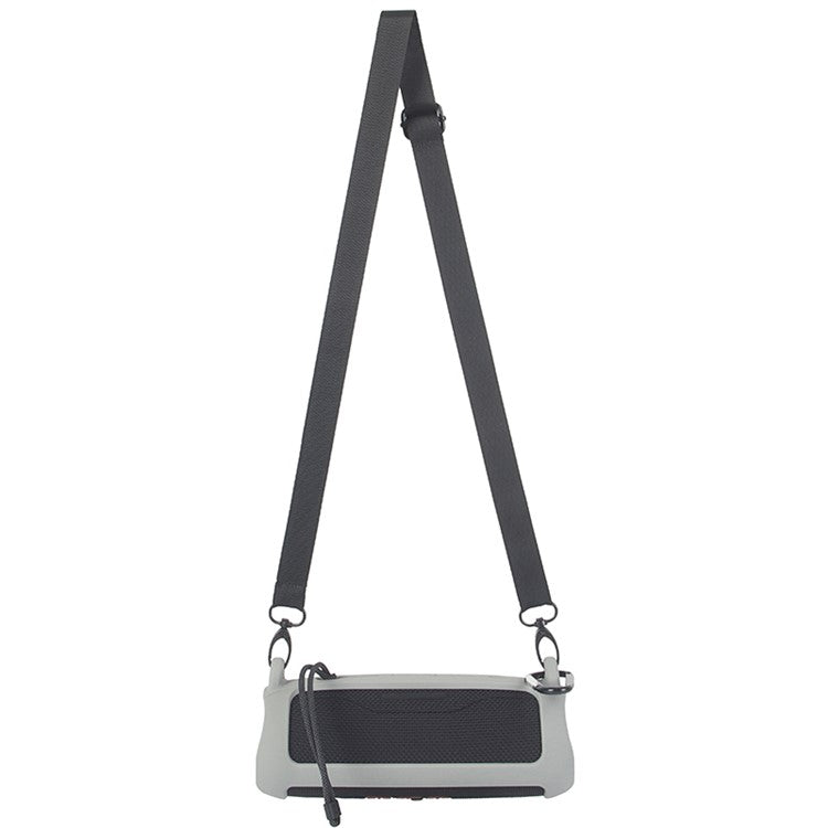 For JBL Flip 6 Silicone Carrying Case Bluetooth Speaker Protective Cover with Shoulder Strap and Carabiner - Grey