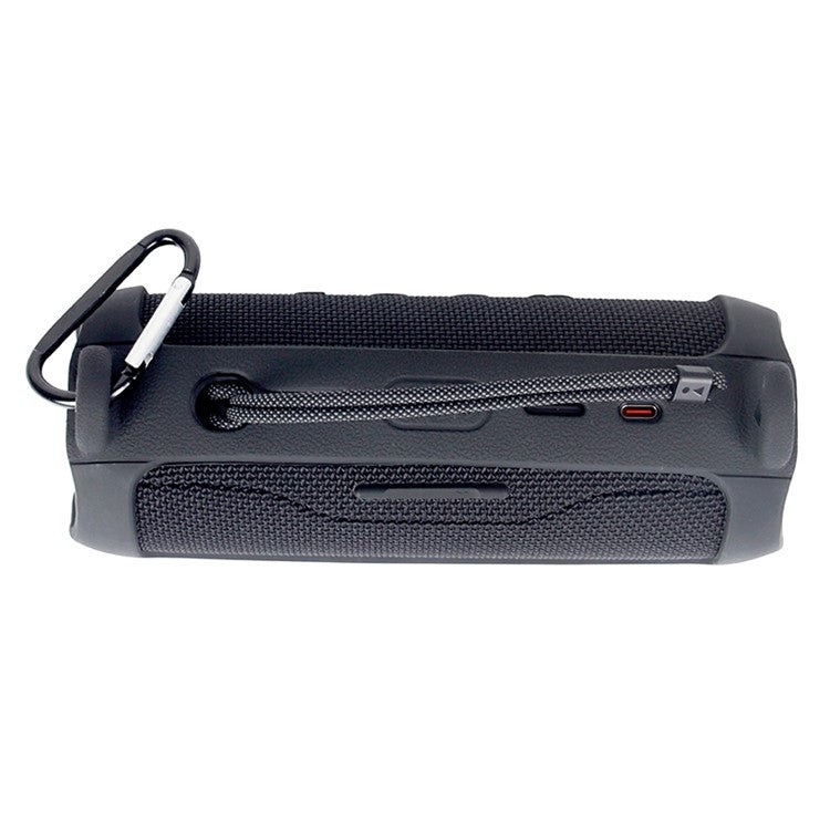 For JBL Flip 6 Silicone Carrying Case Bluetooth Speaker Protective Cover with Shoulder Strap and Carabiner - Black
