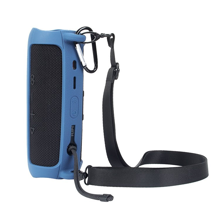 For JBL Flip 6 Silicone Carrying Case Bluetooth Speaker Protective Cover with Shoulder Strap and Carabiner - Blue