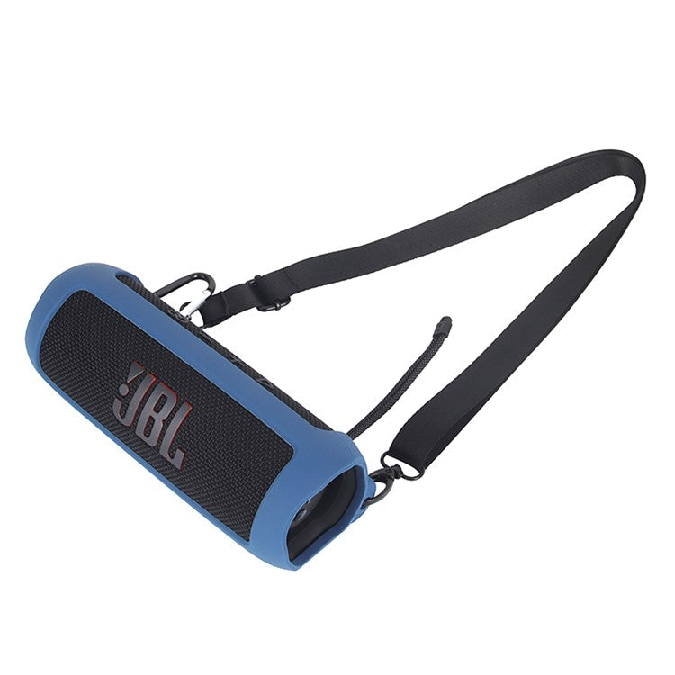 For JBL Flip 6 Silicone Carrying Case Bluetooth Speaker Protective Cover with Shoulder Strap and Carabiner - Blue