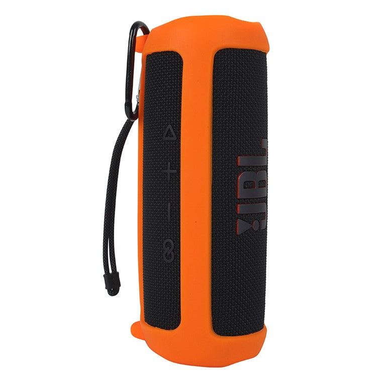For JBL Flip 6 Silicone Carrying Case Bluetooth Speaker Protective Cover with Shoulder Strap and Carabiner - Orange