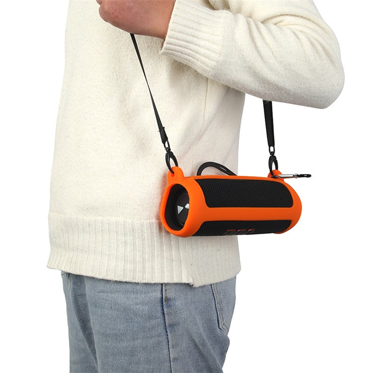 For JBL Flip 6 Silicone Carrying Case Bluetooth Speaker Protective Cover with Shoulder Strap and Carabiner - Orange