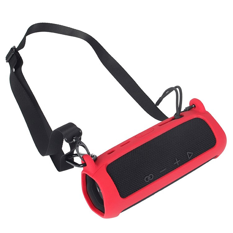 For JBL Flip 6 Silicone Carrying Case Bluetooth Speaker Protective Cover with Shoulder Strap and Carabiner - Red