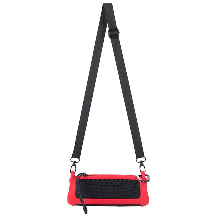 For JBL Flip 6 Silicone Carrying Case Bluetooth Speaker Protective Cover with Shoulder Strap and Carabiner - Red