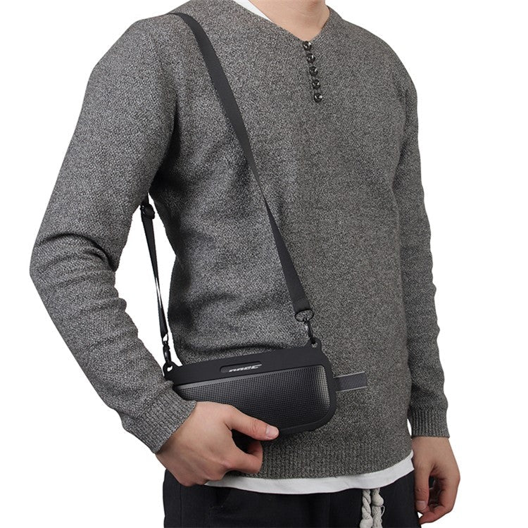 Bluetooth Speaker Protective Case for Bose SoundLink Flex Soft Silicone Case with Shoulder Strap - Black