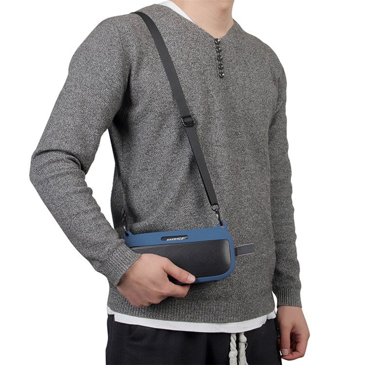 Bluetooth Speaker Protective Case for Bose SoundLink Flex Soft Silicone Case with Shoulder Strap - Dark Blue