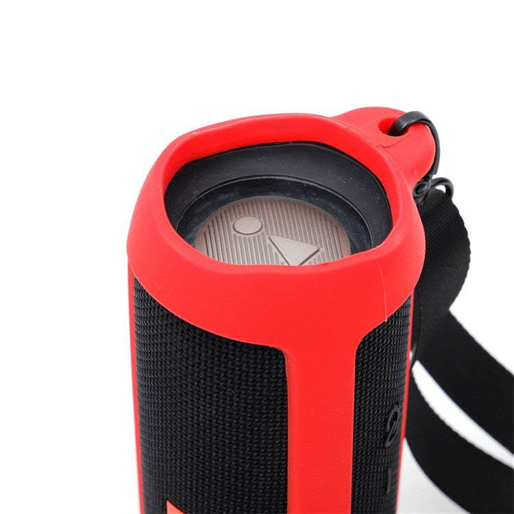 For JBL Flip 5 Bluetooth Speaker Protective Case Anti-drop Silicone Cover with Shoulder Strap and Carabiner - Red