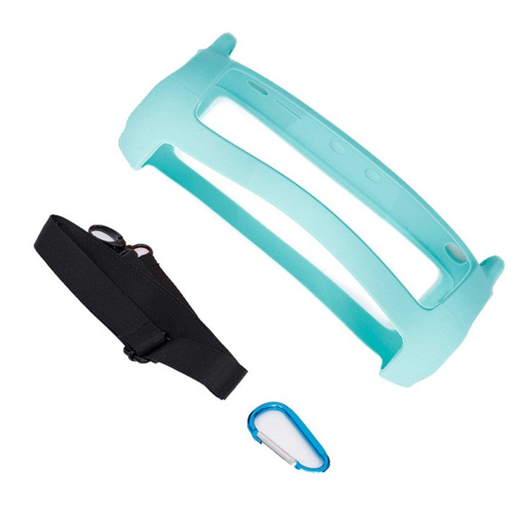 For JBL Flip 5 Bluetooth Speaker Protective Case Anti-drop Silicone Cover with Shoulder Strap and Carabiner - Green