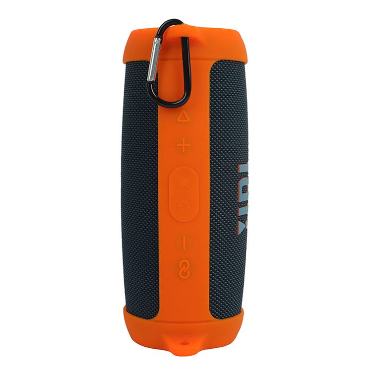For JBL Charge 5 Silicone Carrying Case Bluetooth Speaker Anti-drop Protective Cover with Shoulder Strap and Carabiner - Orange