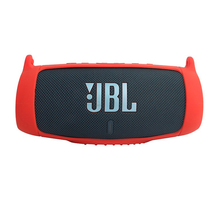 For JBL Charge 5 Silicone Carrying Case Bluetooth Speaker Anti-drop Protective Cover with Shoulder Strap and Carabiner - Red