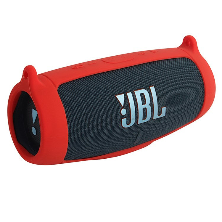 For JBL Charge 5 Silicone Carrying Case Bluetooth Speaker Anti-drop Protective Cover with Shoulder Strap and Carabiner - Red