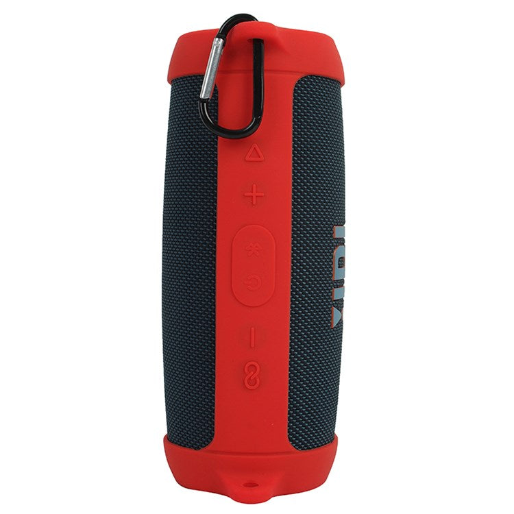 For JBL Charge 5 Silicone Carrying Case Bluetooth Speaker Anti-drop Protective Cover with Shoulder Strap and Carabiner - Red