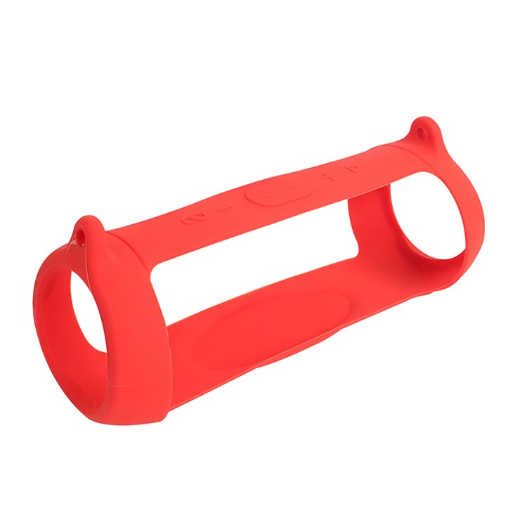 For JBL Charge 5 Silicone Carrying Case Bluetooth Speaker Anti-drop Protective Cover with Shoulder Strap and Carabiner - Red